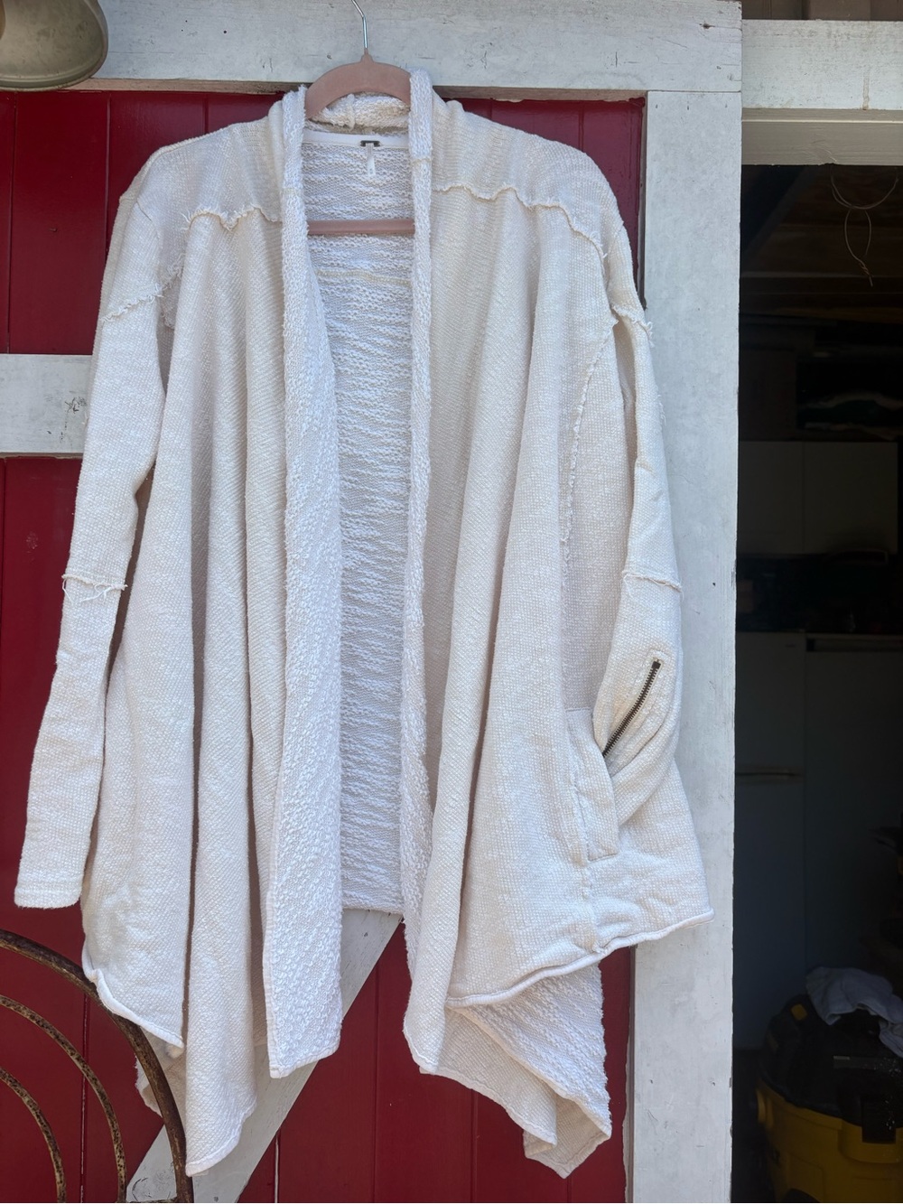 Free People Cream Open-Front Drape Cardigan